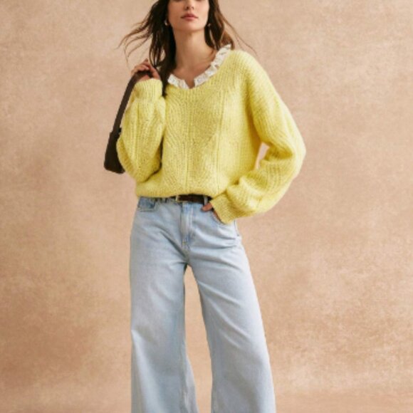 NWT Yellow Knit Loose Fit Sweater - Picture 3 of 9